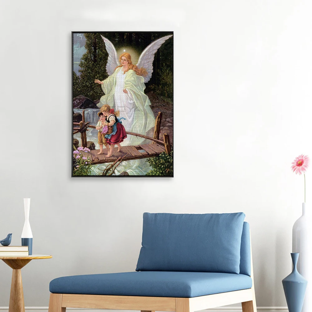 Meian DIY Carton Angel 11/14CT Cotton Thread Printed Canvas Cross Stitch Embroidery Kits Needlework Handicraft Home Decoration