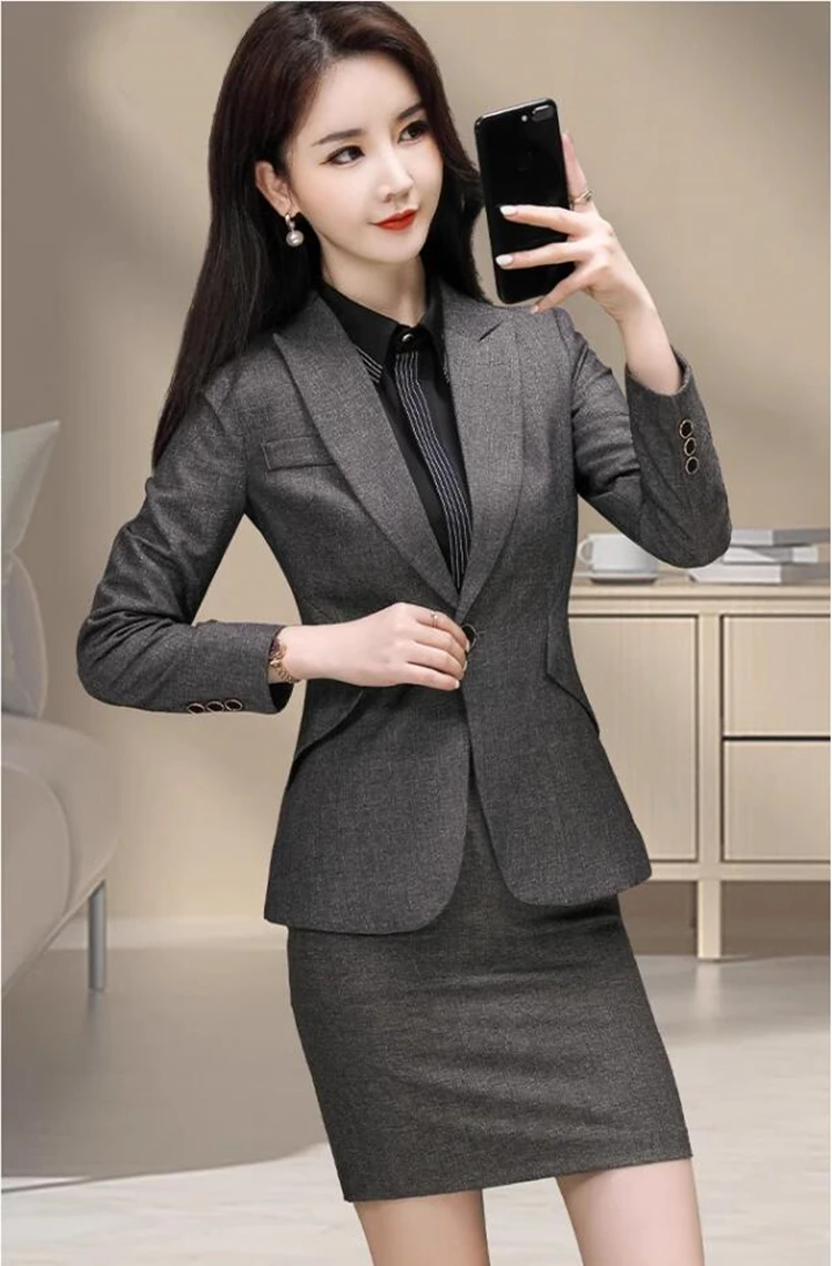 new spring autumn office lady plus size brand female women girls coat shirt skirt sets suits clothing