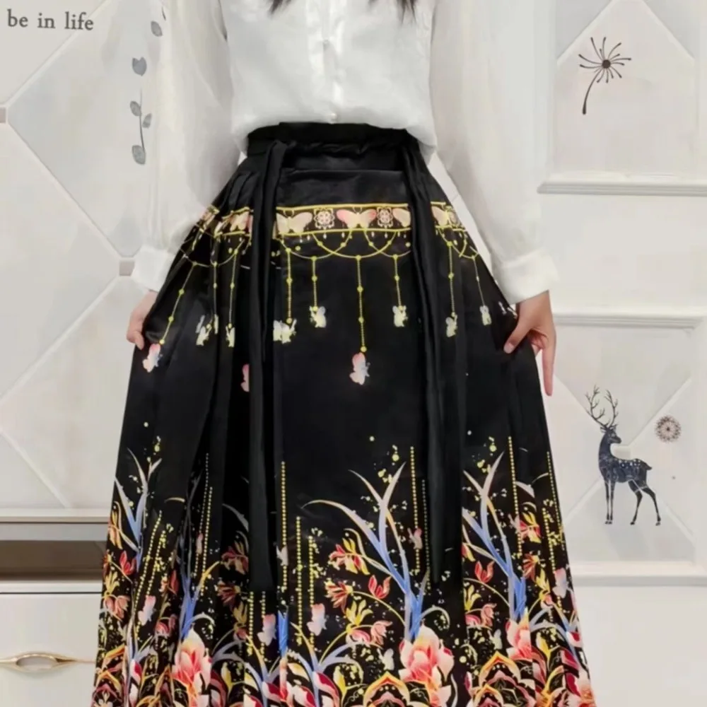 

‌ Оригинальный комплект ханьфу династии Мин — новая юбка-мамиан в китайском стиле с цветочным принтом, традиционный костюм для женщин, повседневная одежда