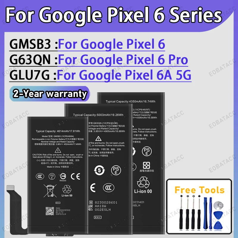 High Capacity 2026 Google Pixel 6/6 Pro/6A Battery GMSB3 G63QN GLU7G New Brand Free Tools Included