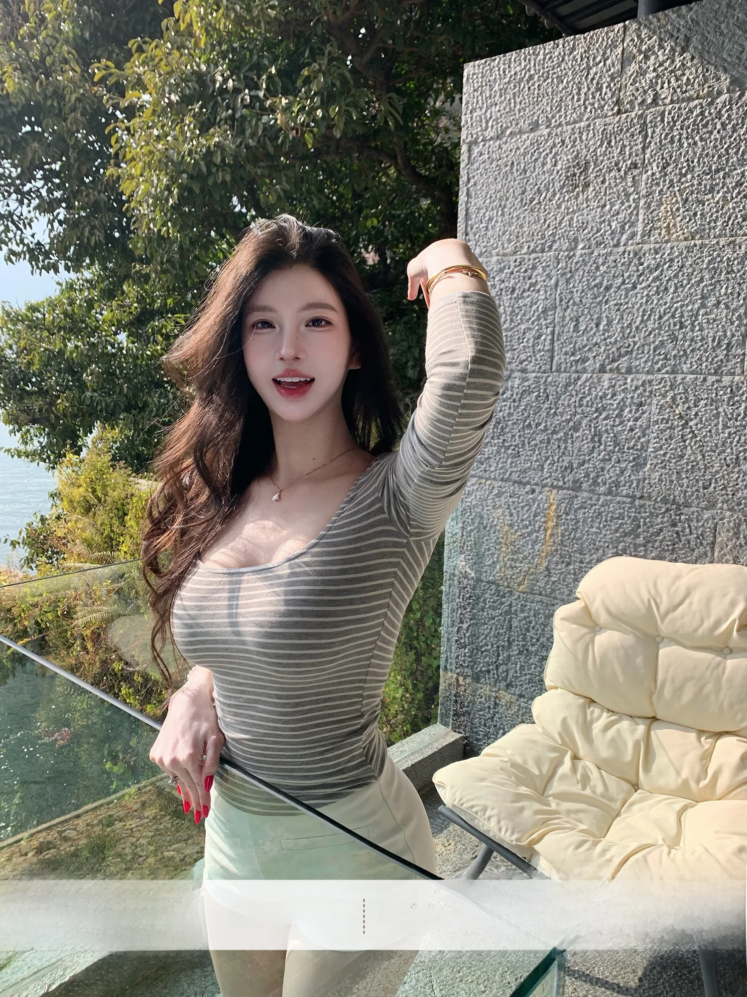 

Women's Slim Fit T-Shirt Casual Style Long Sleeve U-Neck Stripe Patterned Spring Summer Top Breathable Comfortable Lenzing Fa...