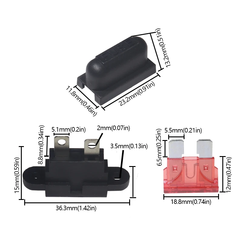 【5Set】Auto Standard Middle Fuse Holder + Car Boat Truck ATC ATO Blade Fuse 5A 7.5A 10A 15A 20A 25A 30A 35A 40A