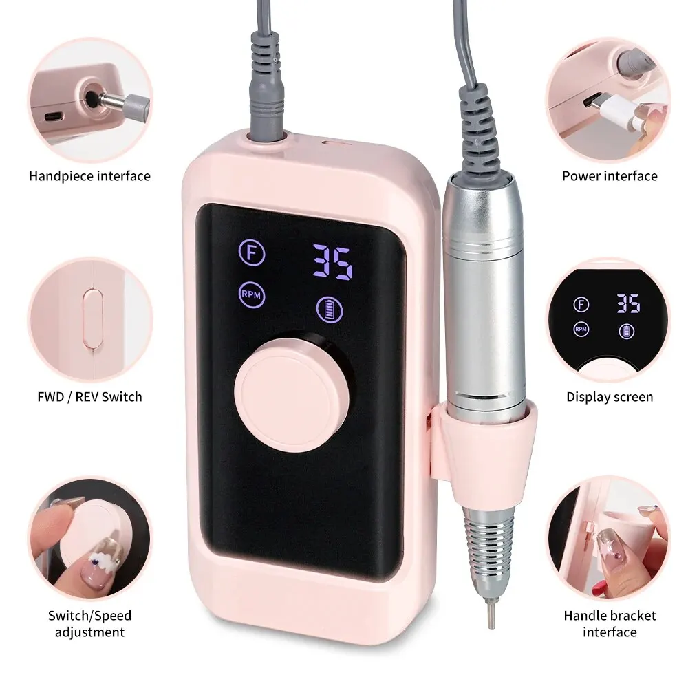 Perceuse à ongles électrique portable, aste pour manucure acrylique, N64.Removal Polissage Nail Art, Outils de salon, 35000 tr/min