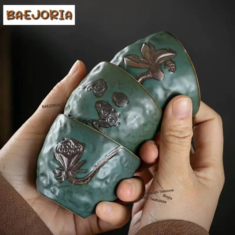 BAEJORIA 80ml Kiln Fambe Lotus Teacup Luxury Tea Bowl Sample Tea Cup Tea-tasting Meditation Cup Chazhan Master Cups Drinkware