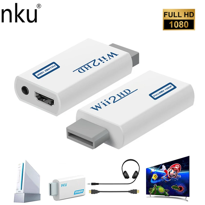 Nku for Wii Game Console To HD Display Adapter Converter with 3.5mm Jack Audio Output for HDTV Monitor NTSC 720P Full HD Devices