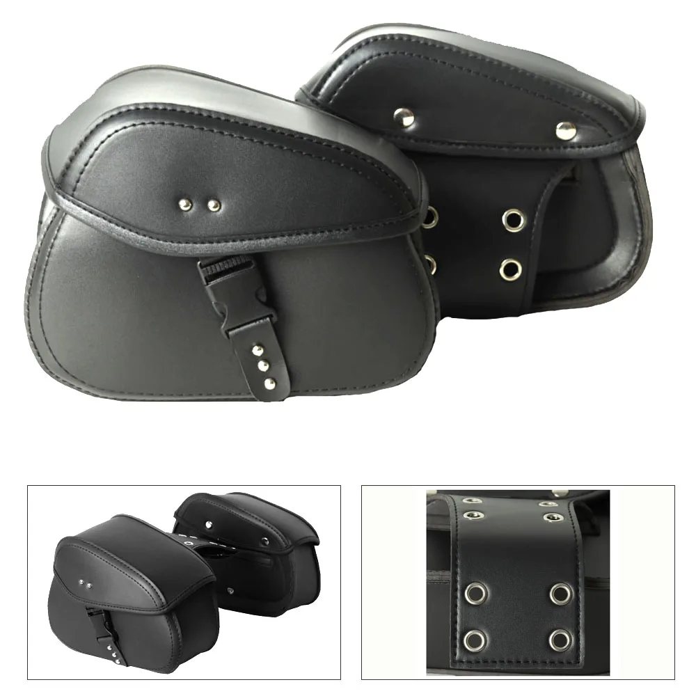 

Motorcycle Saddlebags Side Tool Bag PU Leather Luggage Saddle Bag Pouch Black Universal