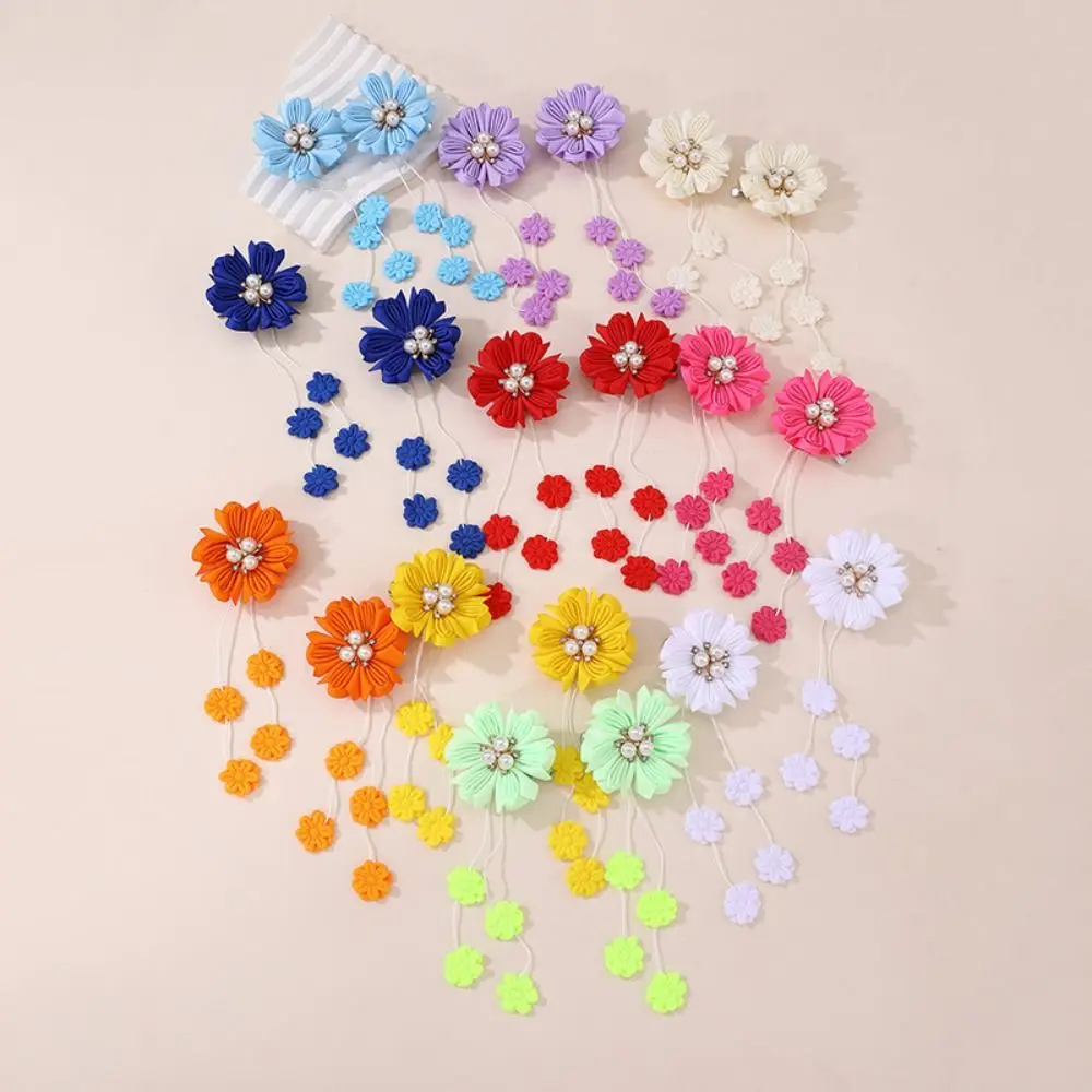 2Pcs Fashion Barrettes Cute Hair Clips With Flower Tassel Simple Hairpins Lovely Hair Accessories for Children Headwear