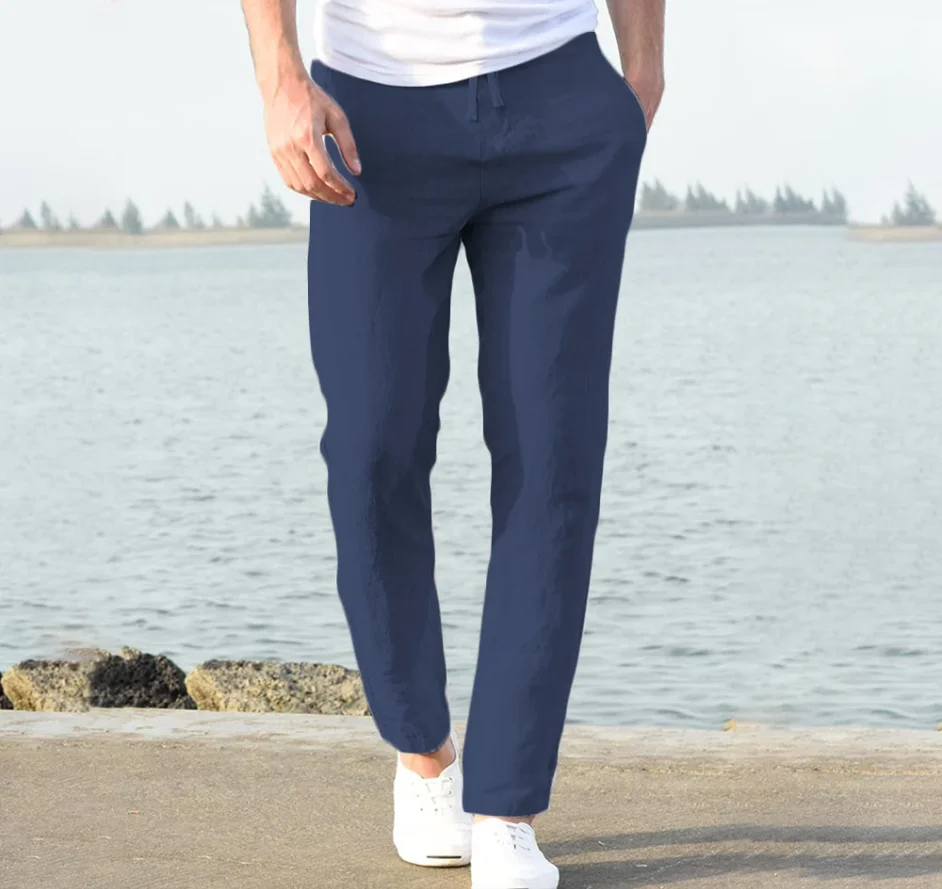 

2025 New Men Cotton Linen Pants Male Autumn New Breathable Solid Color Linen Trousers Fitness Streetwear S-3XL