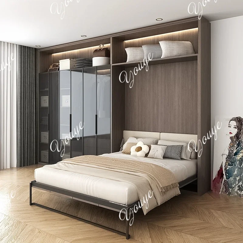 VK JCustomized Solid Wood Minimalist Multi-function Forward Turning Invisible Bed Folding Wall Bed Wall Bed Wardrobe Bookcase Co