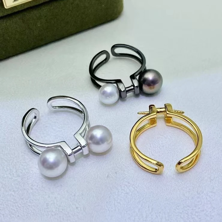 Wholesale 925 Sterling Silver Adjustable Ring Mount Settings Findings Mountings Accessory Parts for 6-8mm Pearls 5pcs/lot