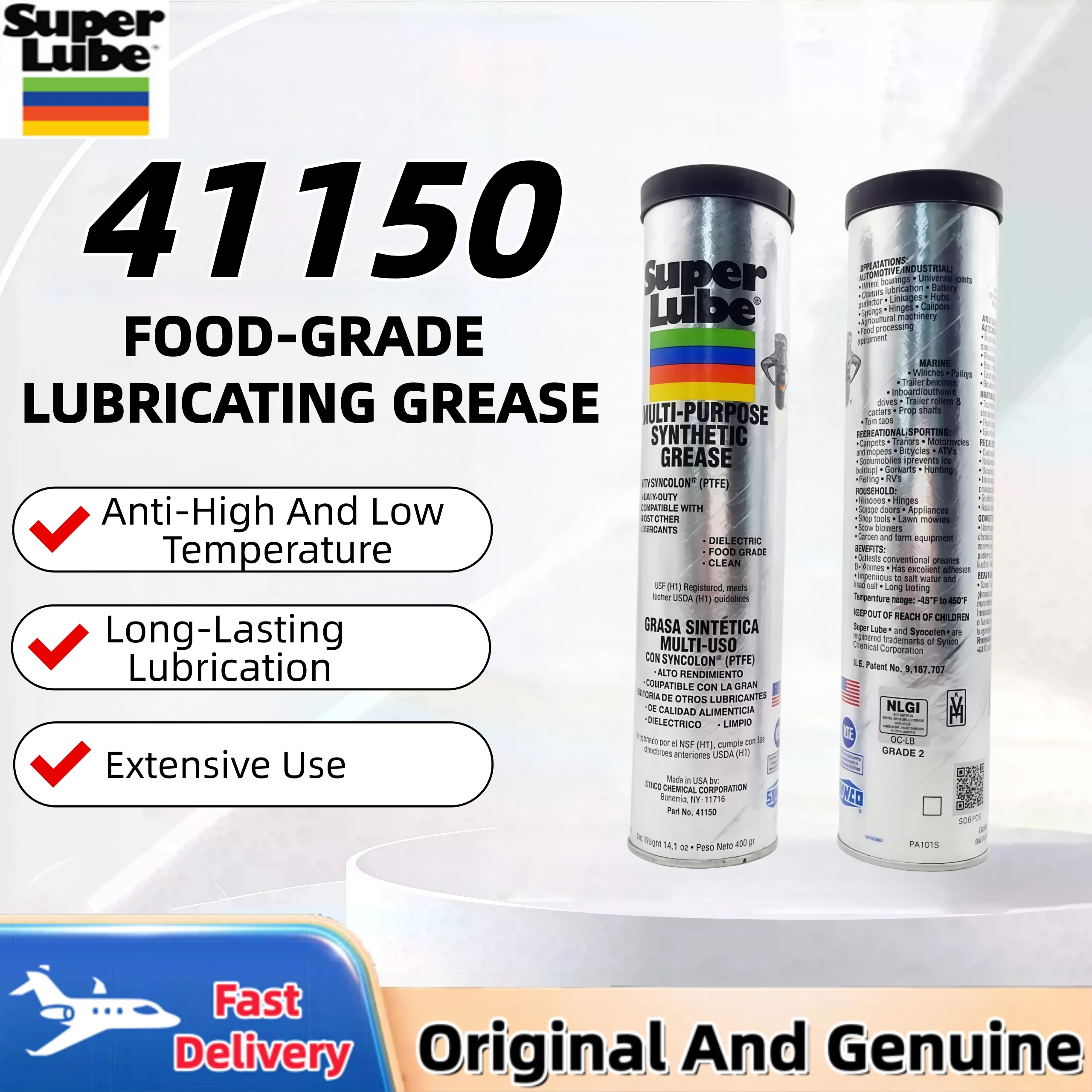 Super Lube 41150 Multi-Purpose Synthetic Grease With PTFE 400G - NSF Certified Lubricating Grease for General Maintenance