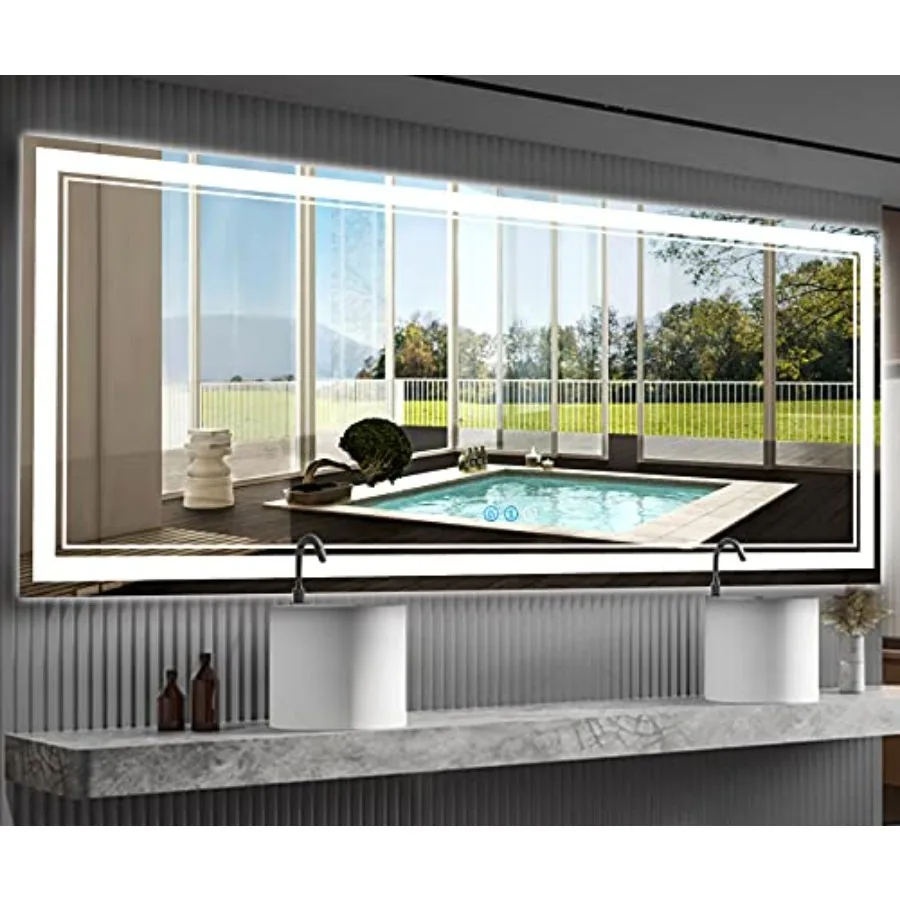 

72 x 32 Inch LED Bathroom Mirror with Front Lights 3 Color Dimmable Anti-Fog 72 Inch Lighted Vanity Mirror for Bathroom Wall Ho