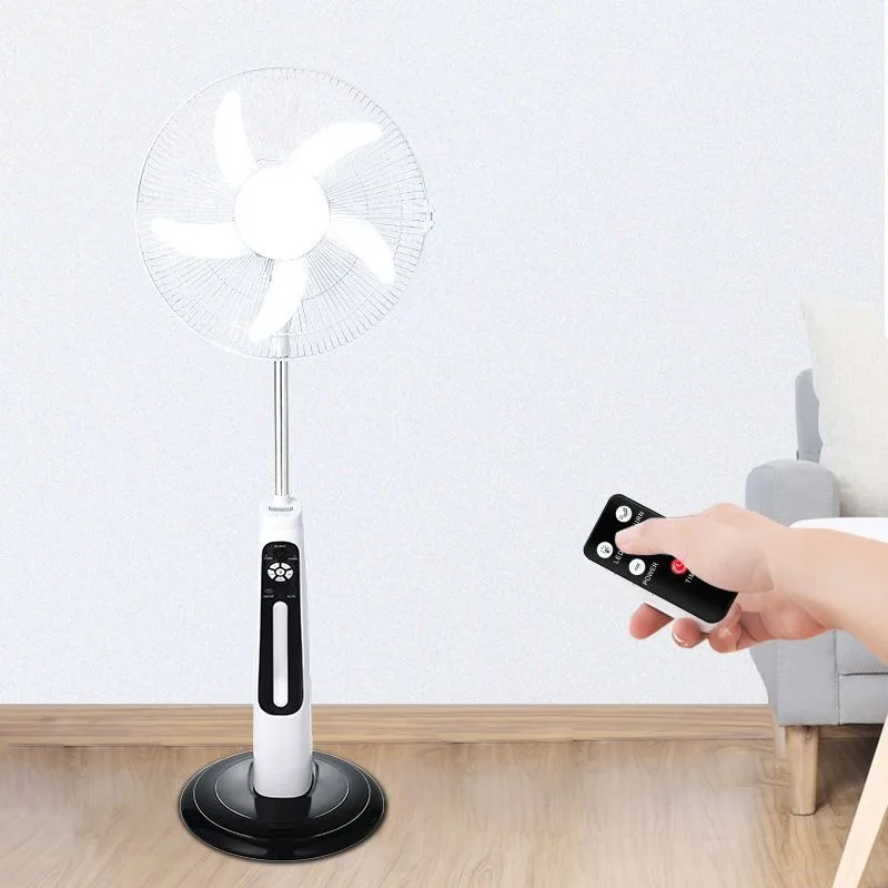 Solar Rechargeable Remote Pedestal Fan, Emergency Standing Fan with LED Light for Home Power Failure