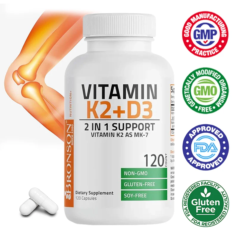 Vitamin K2 MK7 + D3 Capsules - Promotes Calcium Absorption for Overall Health and Maintains Bone Health and Joint Flexibility