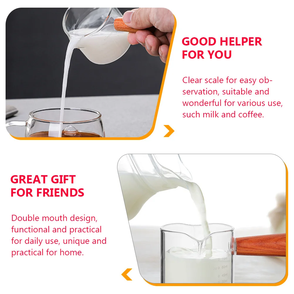 

2Pcs Wooden Handle Scale Glass Cup Clear Scale Coffee Milk Double Mouth Design Home Kitchen Convenient Home Coffee Glass Cups