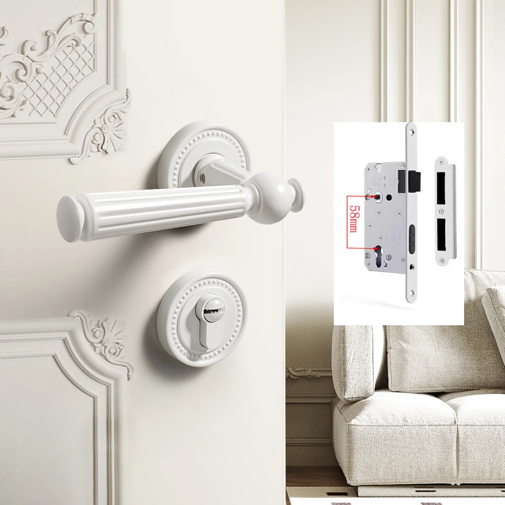 White French bedroom silent wooden door lock, family room door lock, personalized milky white lock - Image 6