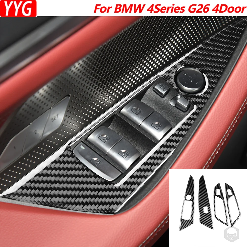 

For BMW 4Series M4 G26 2021+ 4 Door Car Accessories Carbon Fiber Window Control Lifting Switch Panel Interior Cover Trim Sticker