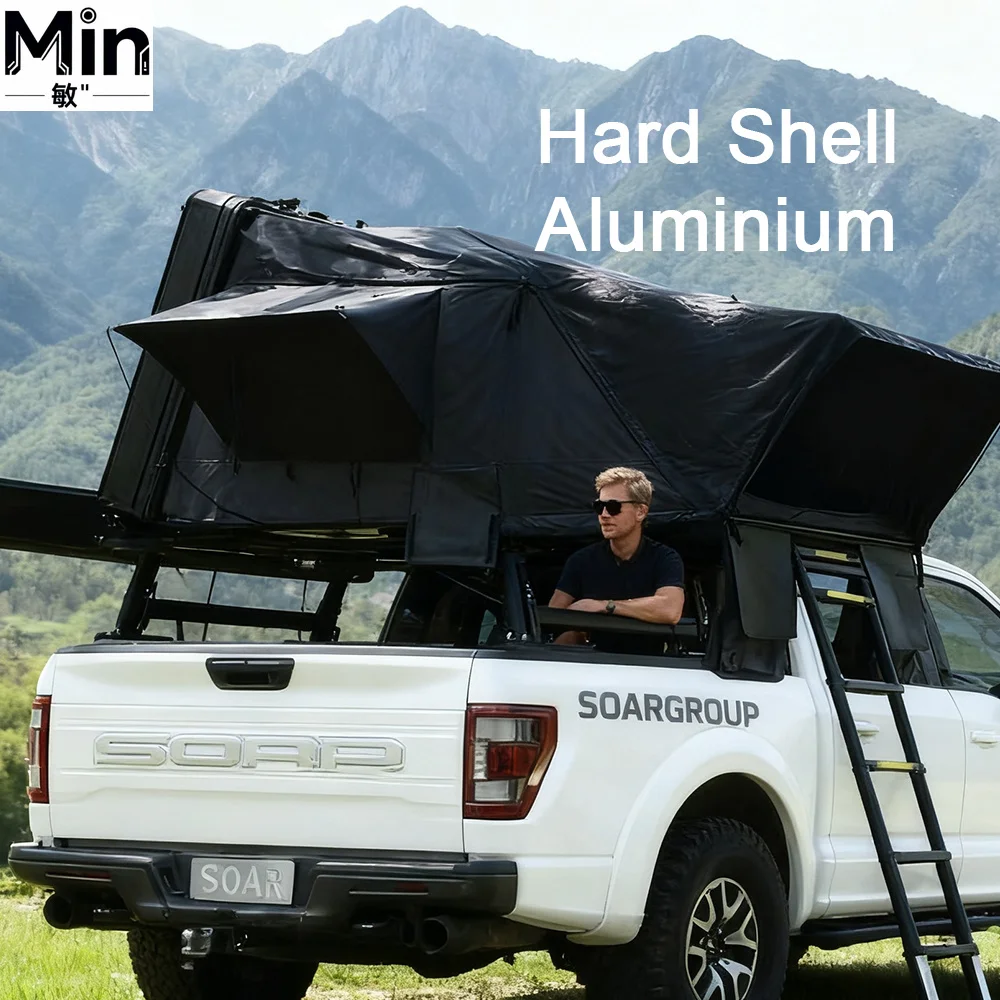 Square Aluminum Hard Shell Fully Automatic 4-Season Rooftop Tent Double-Layer Polyester Waterproof Camping Tent Fits SUV