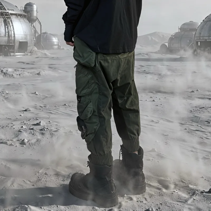 HKSH Spring Autumn New Men Tide Chic Waste Land Asymmetrical Three-Dimensional Overalls Pockets Safary Style Cargo Pants HK28327
