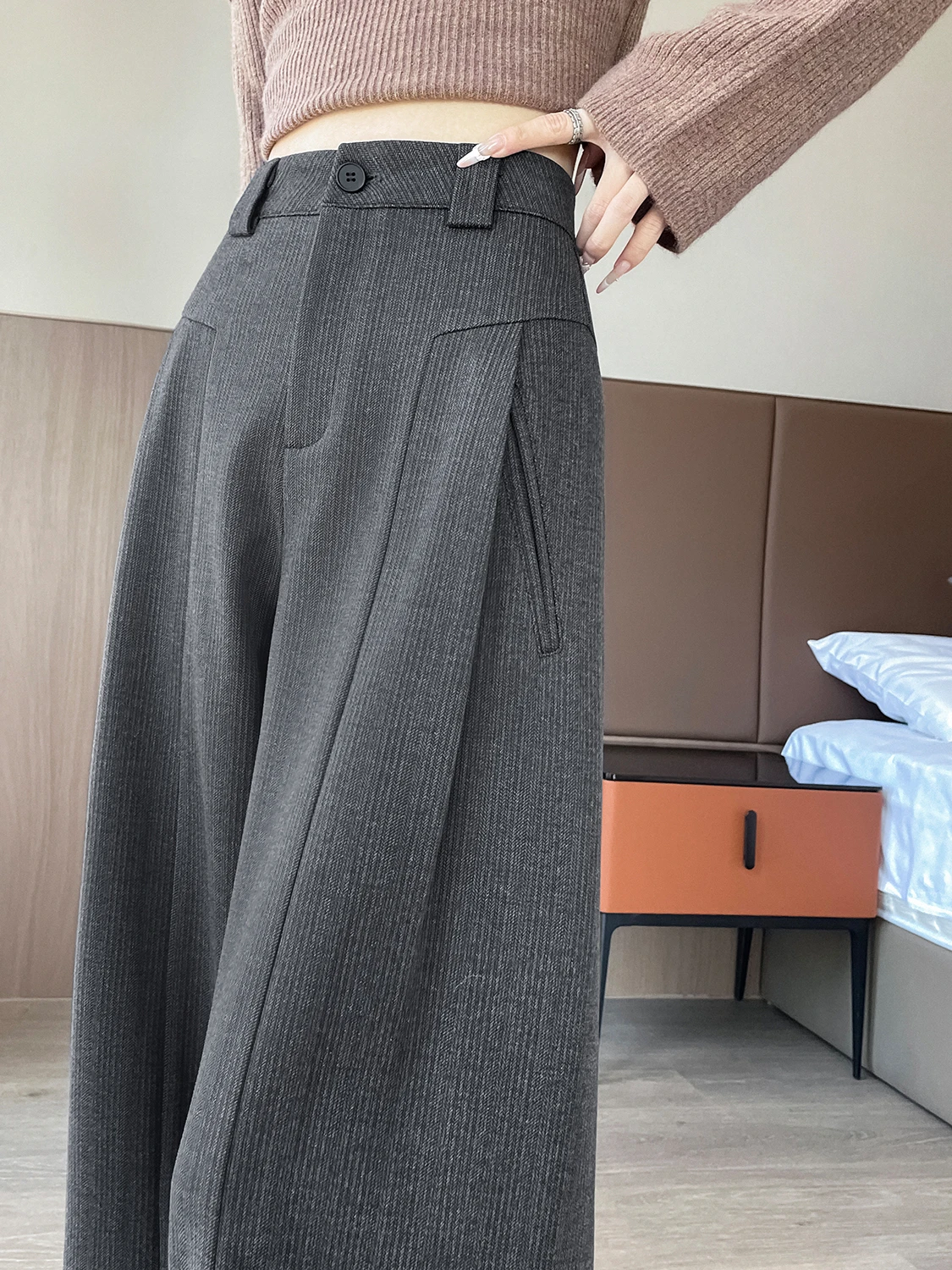 

Шерстяные брюки Deep ey с широкими штанинами для женщин, весна-осень, новые, премиум-класса, струящиеся, удлиненные, прямые, костюмные брюки