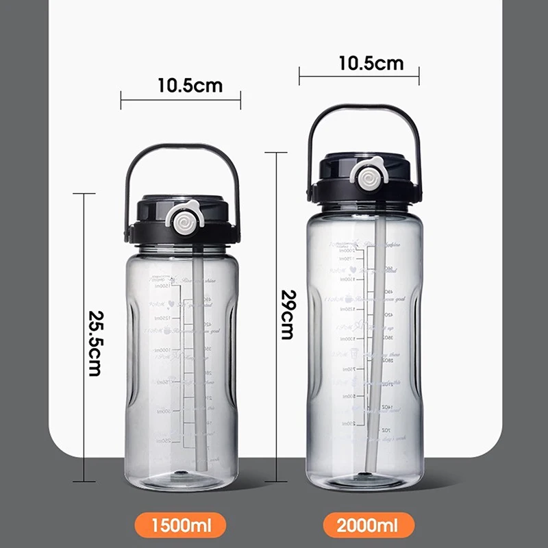 [Xe] Garrafa de água esportiva com canudo de 1,5/2 litros com escala de plástico verão suco frio copo de água garrafas de viagem portáteis de grande capacidade