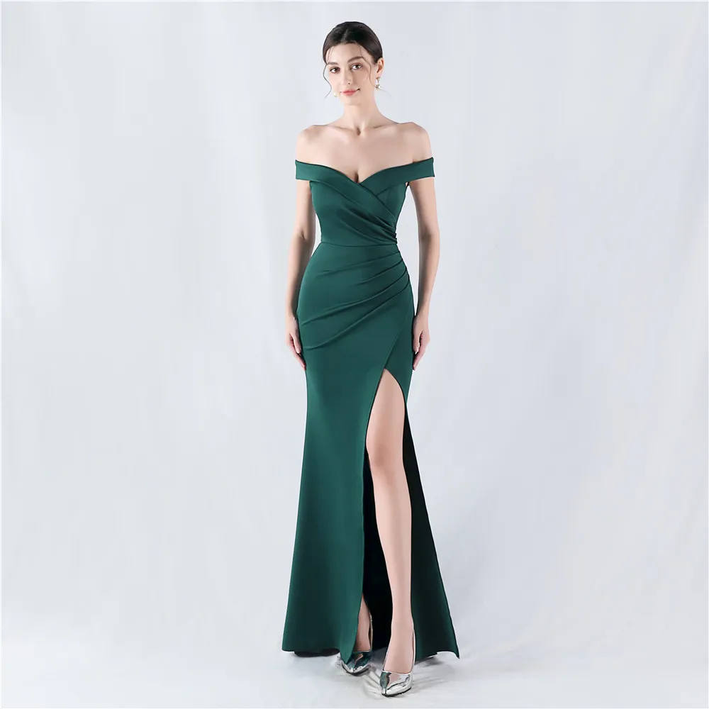 Customized Women's Off Shoulder Side High Slit   Sexy Prom Gown Memaid  Evening Dress