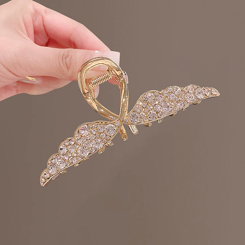 Exquisite Elegant Shiny Rhinestone Wings Hair Claw For Women Light Luxury Fashion Ponytail Shark Clips Hair Accessories