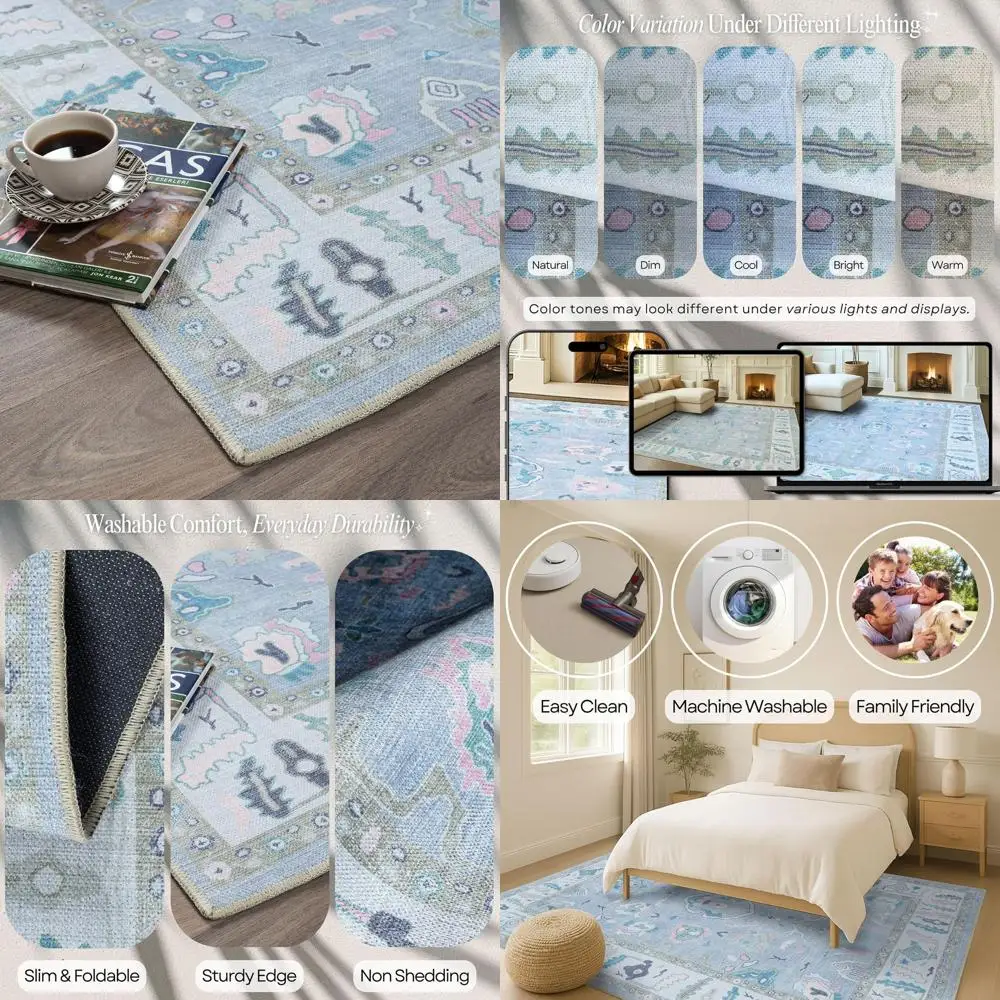 

Складной коврик Lawendowy Oushak Runner в винтажном стиле, 2 фута 6x7 дюймов, моющийся небольшой коврик в турецком стиле для гостиной и спальни