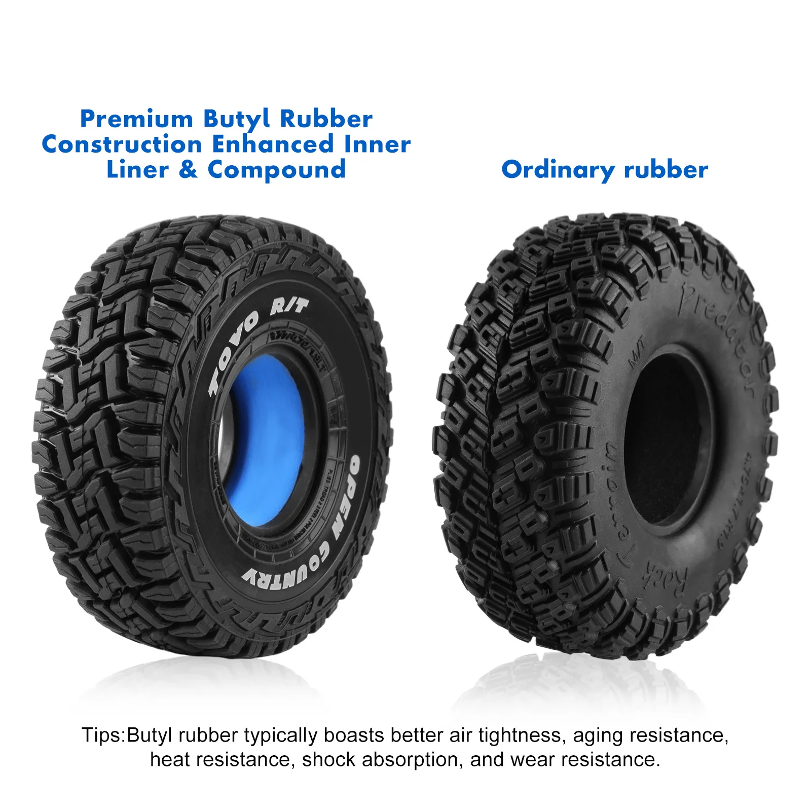 1.9 Inch RC Rock Crawler Tires Butyl Rubber Construction with Enhanced Inner Liner&Compound for 1/10 SCX10, TRX4, GEN7 Upgrades