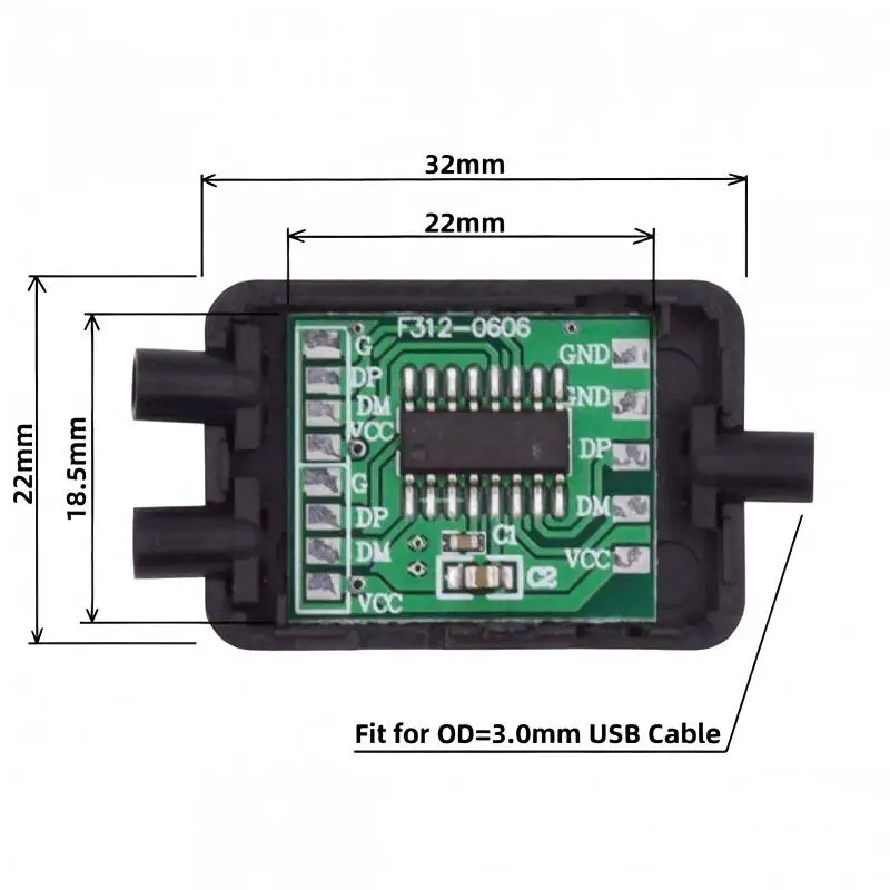 PCBA for USB2.0 Ports HUB USB 1 to 2 Splitter with SR Cover for DIY OEM Parts & 3.0mm Cable