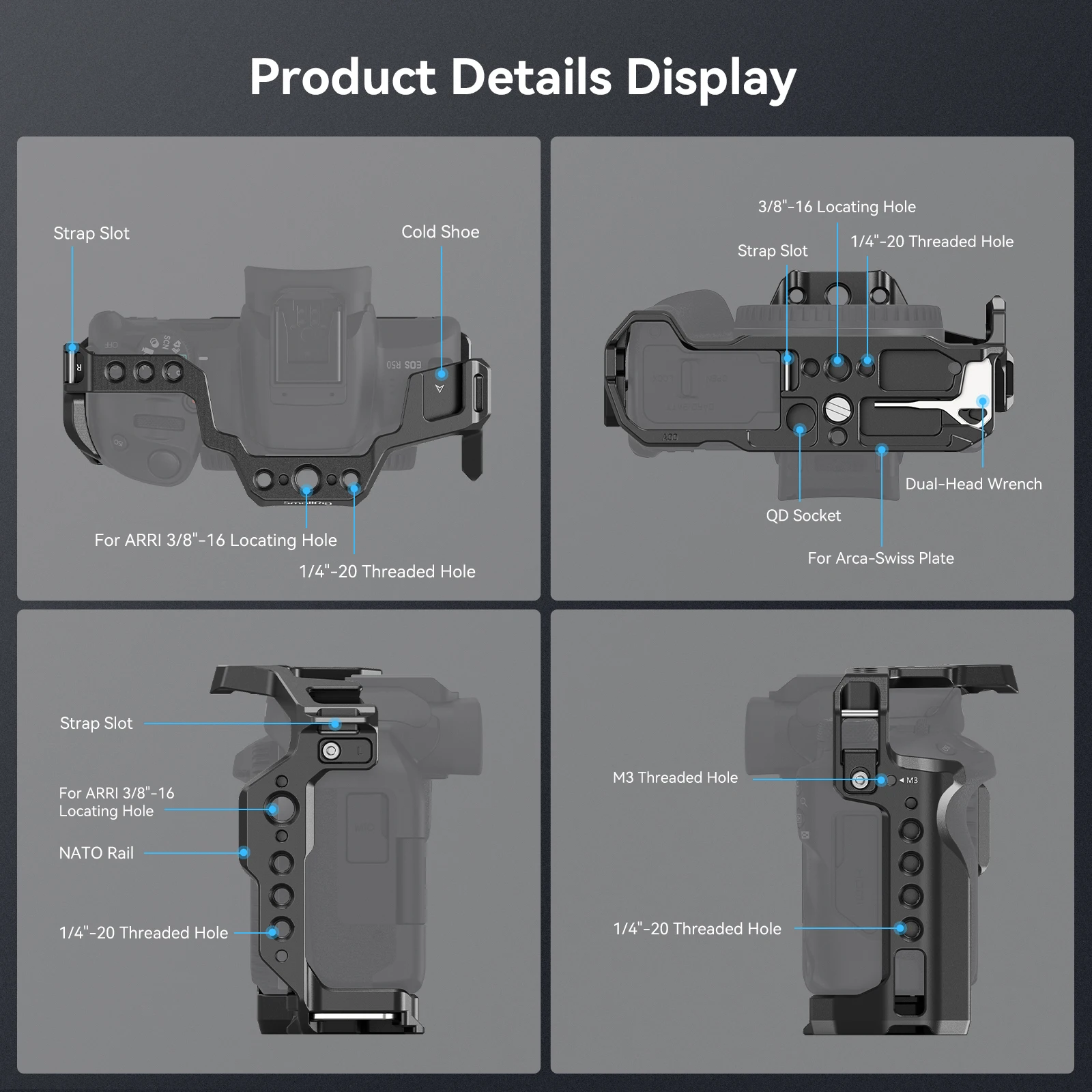 SmallRig Camera Cage for Canon EOS R50 Arca Swiss Quick-Release Plate For DJI RS2/RSC2/RS 3 Pro Gimbal & Tripod W Cold Shoe 4214