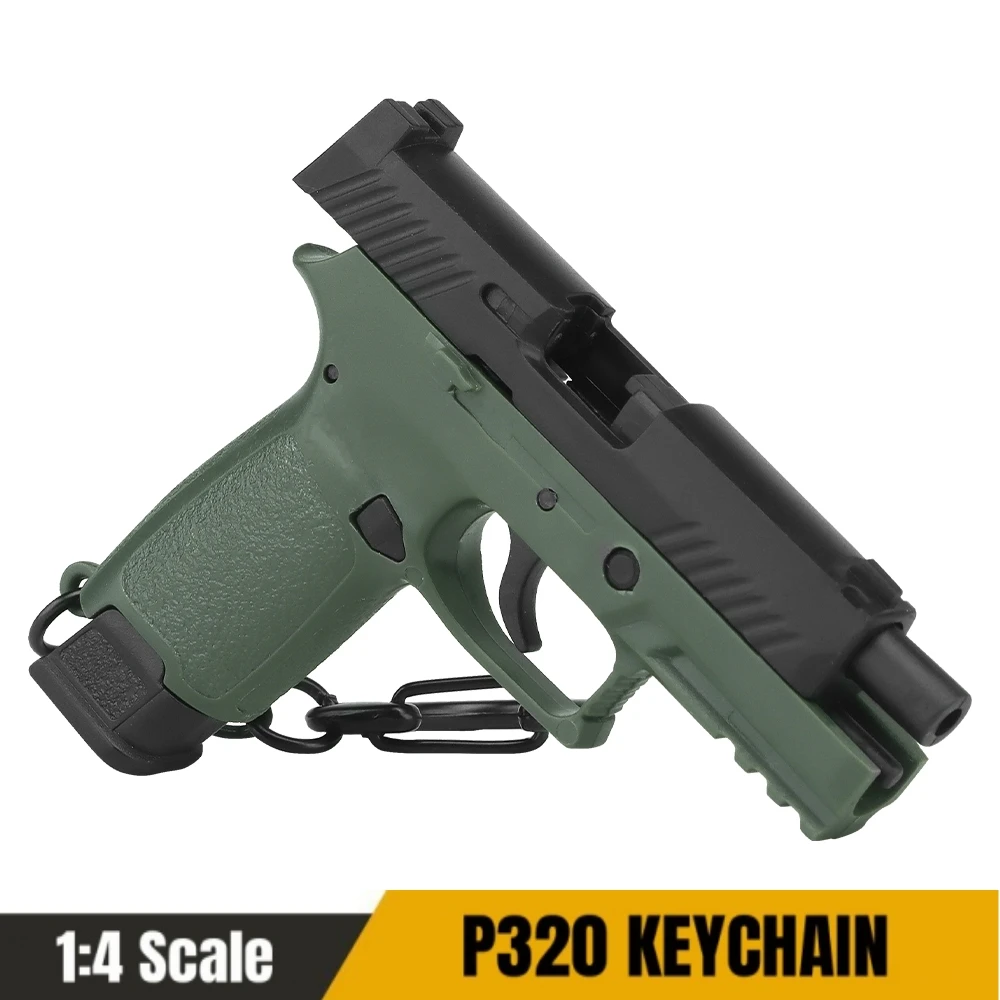 P320-Green Mini Gun Keychain 1:4 Miniature Gun Shape Pistol Keyring Pendant Ornament Gift for Army Fan Model Collection