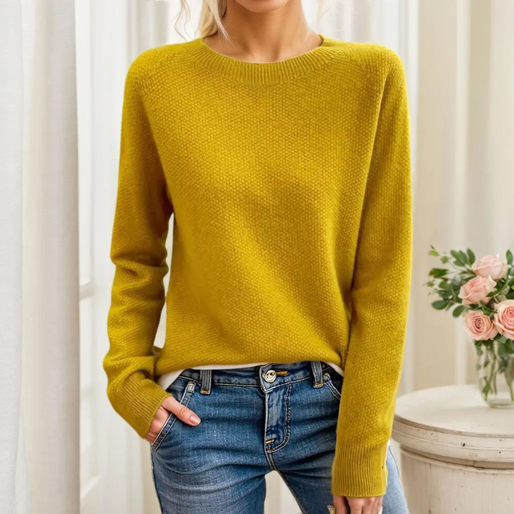 

Women's Pure Color Long-Sleeved Knitwear round Neck Pullover Top for Autumn Winter