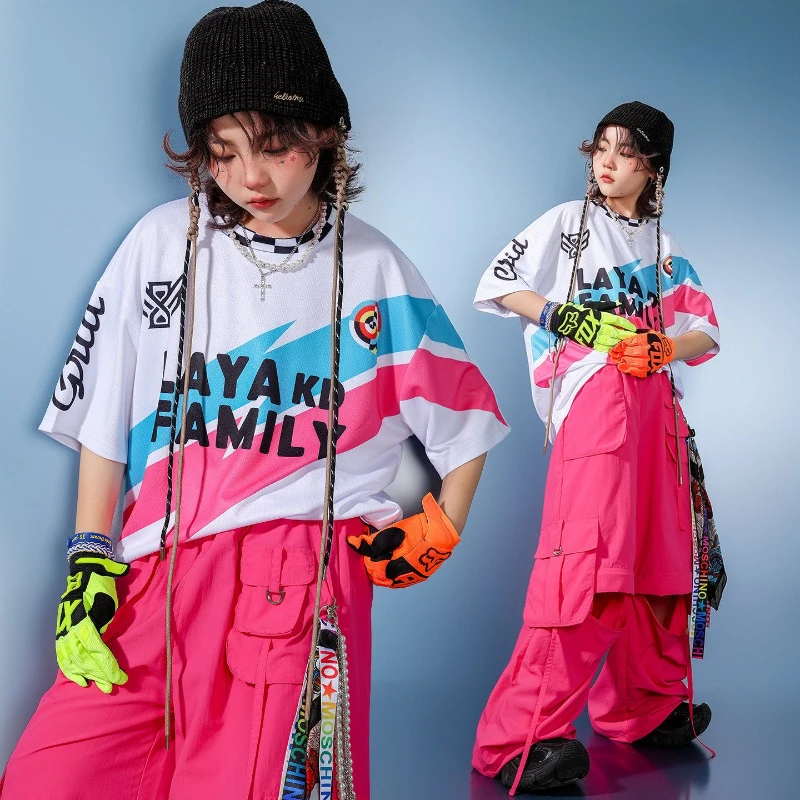 

New Modern Jazz Dance Costume for Boys White Tops Rose Pants Short Sleeve Hip Hop Performance Suit Fashion Clothing Stage Wear