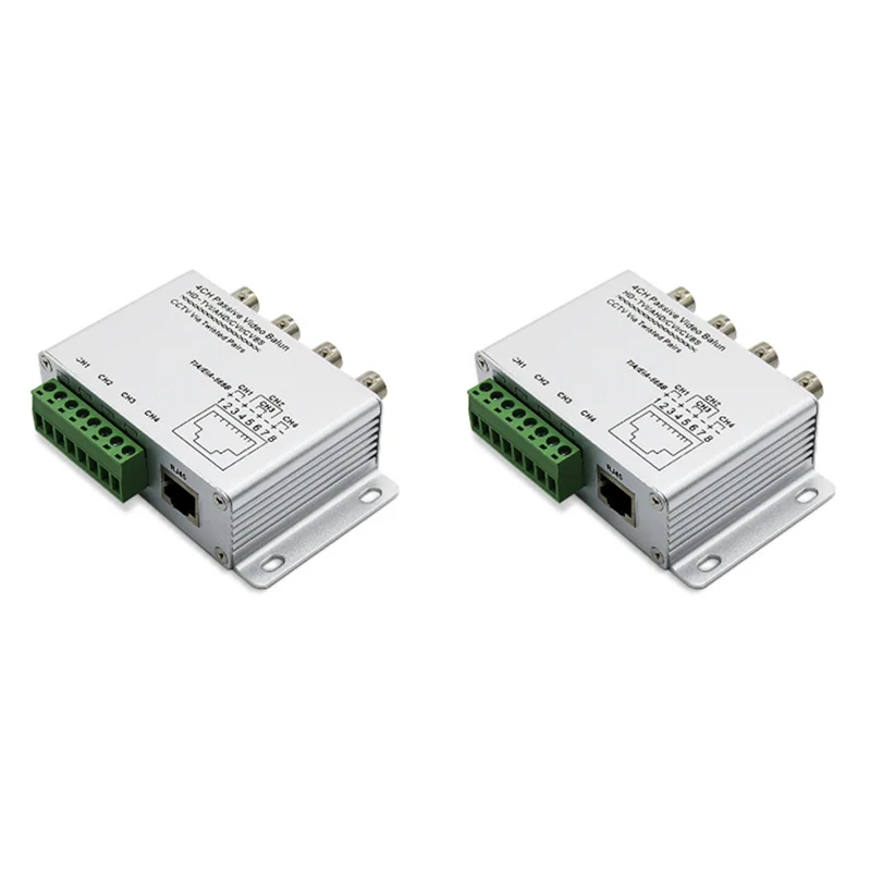 A52T 2X Passive Video Balun For TVI CVI Cameras CCTV Via Twisted Pairs UTP Video Balun 4CH Transceiver BNC To UTP RJ45(4CH)