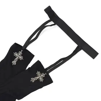 個性十字裝飾女士吊帶襪純色薄款過膝長襪洛麗塔動漫角色扮演哥德式過膝長襪 6 最佳銷售 歌德式襪子 - №6