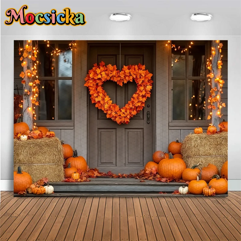 Mocsicka الخريف خلفيات للتصوير الفوتوغرافي الحب الحصاد الأصفر مابل ليف باب المنزل زينة الخريف اليقطين حفلة خلفية راية
