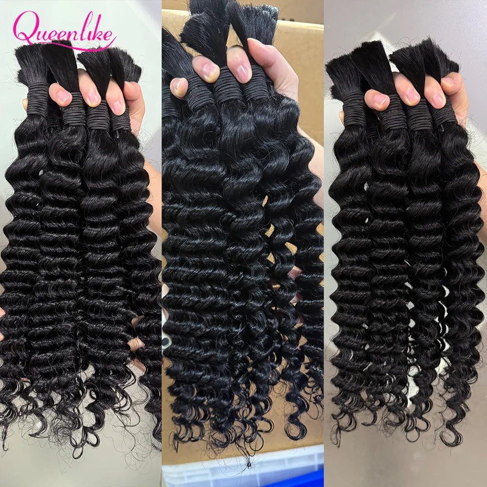 Trenzas boho Queenlike de cabello humano, onda profunda a granel 50/100g, Remy sin procesar 100% cabello humano, sin cinta, para trenzar, envío rápido 3