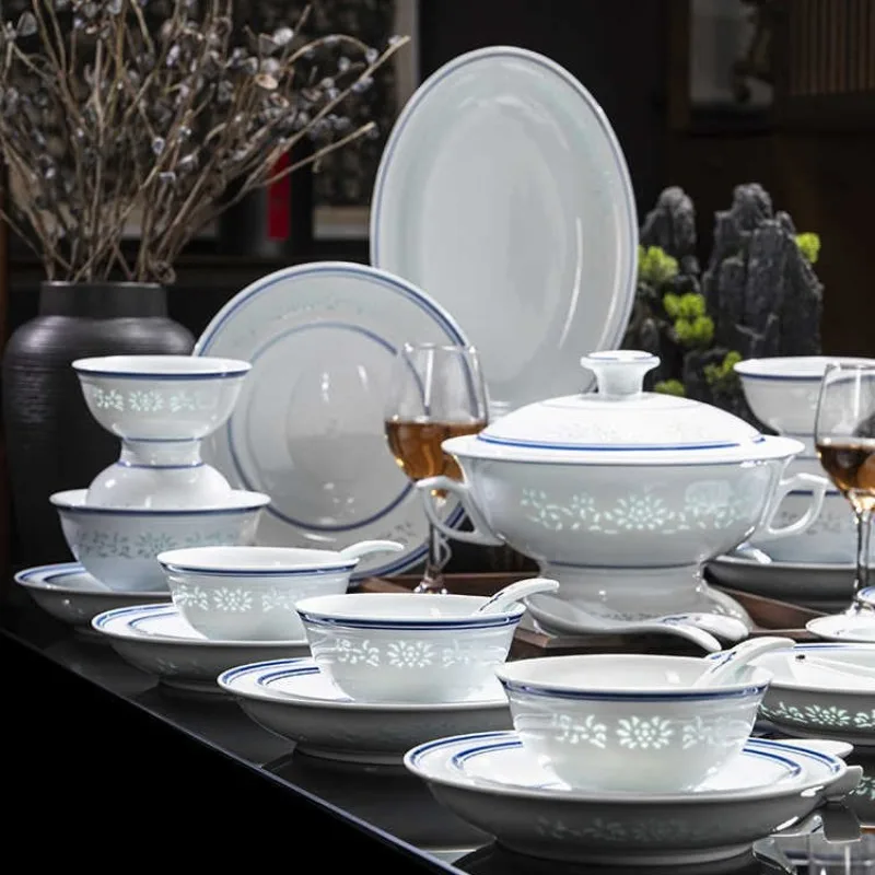 DSA New White Porcelain Exquisite Porcelain High-end Tableware Ceramic Dishes Household Set