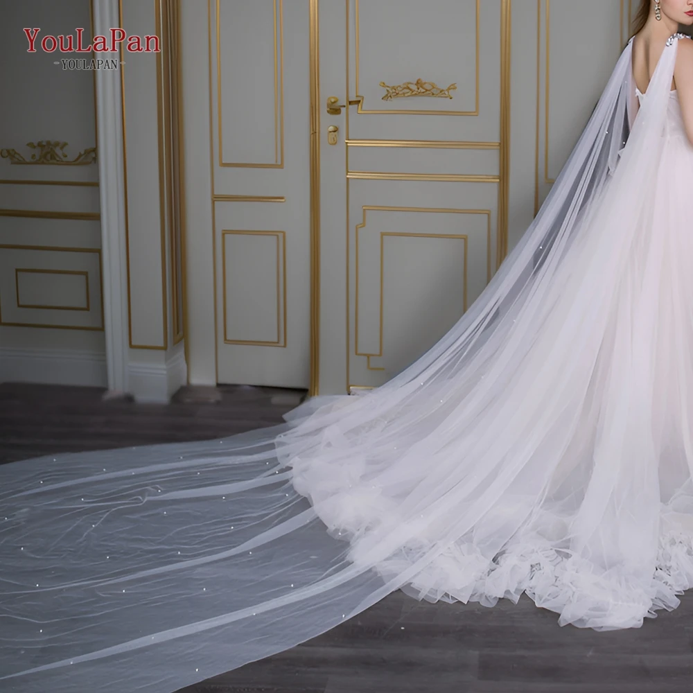 YouLaPan G64 Scialle da sposa Cattedrale Lunghezza Mantello Velo Maglia Bolero Donna Plus Size Treno da sposa rimovibile Trasparente Mantello fai da te