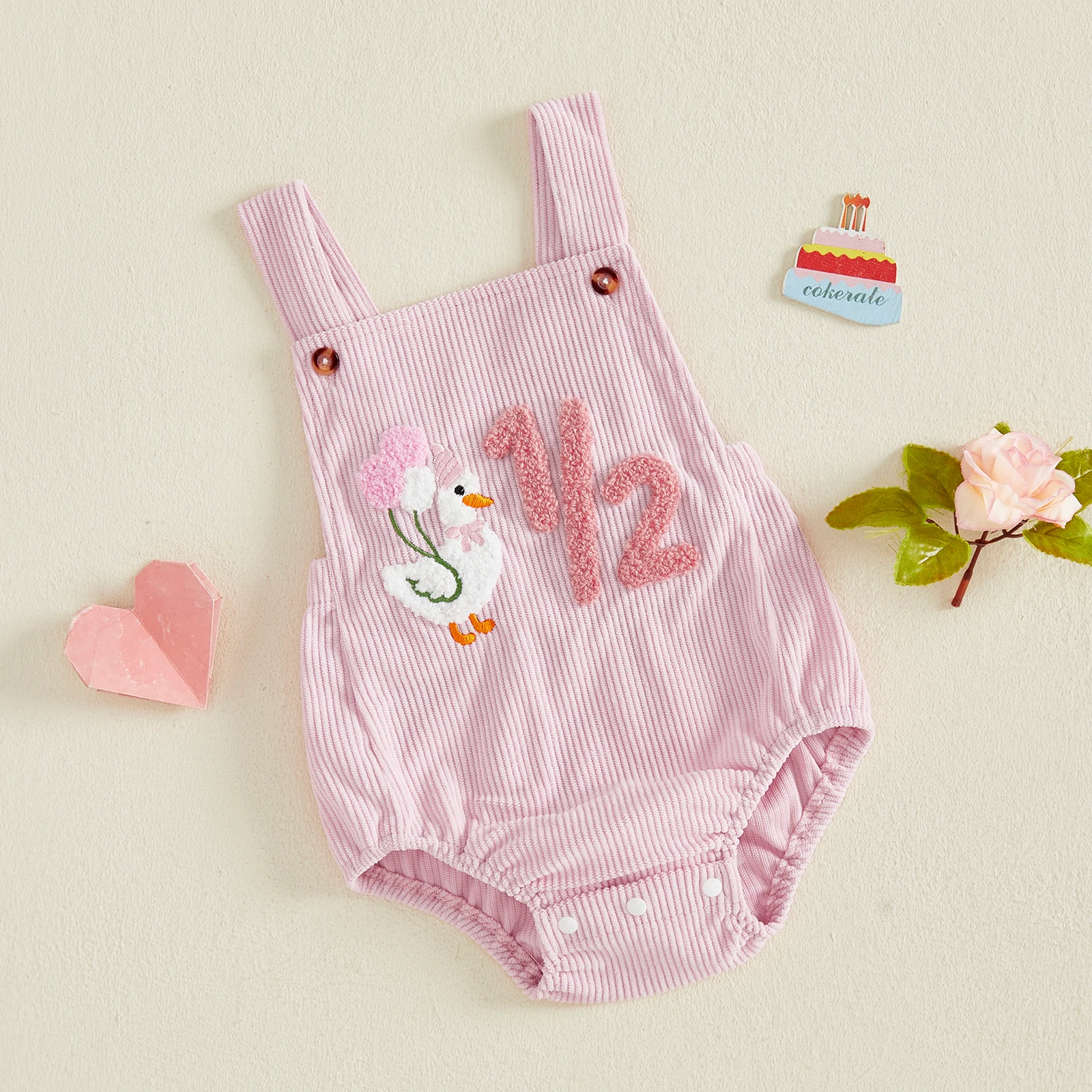 Baby Girls 1/2 Birthday Romper Letter Embroidery Sleeveless Embroidery Bodysuit Newborn Baby Corduroy Overalls Birthday Gifts