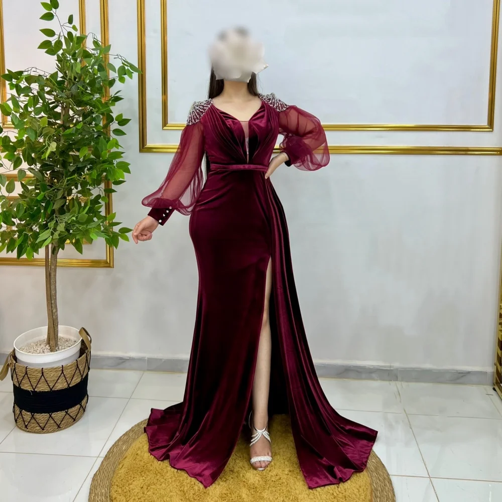 

Customized Classic Pleat Long Sleeves Trumpet Long Dresses Glitter Evening Dress Bespoke Occasion Elegant Party Wedding Guest