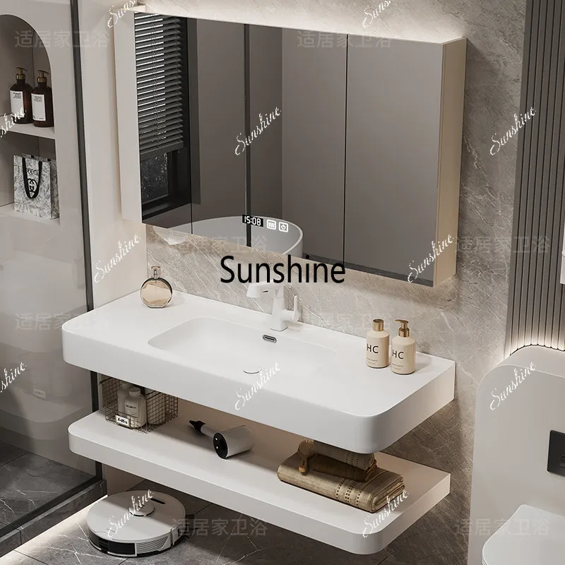 Light luxury double-layer bathroom cabinet integrated basin toilet washing combination