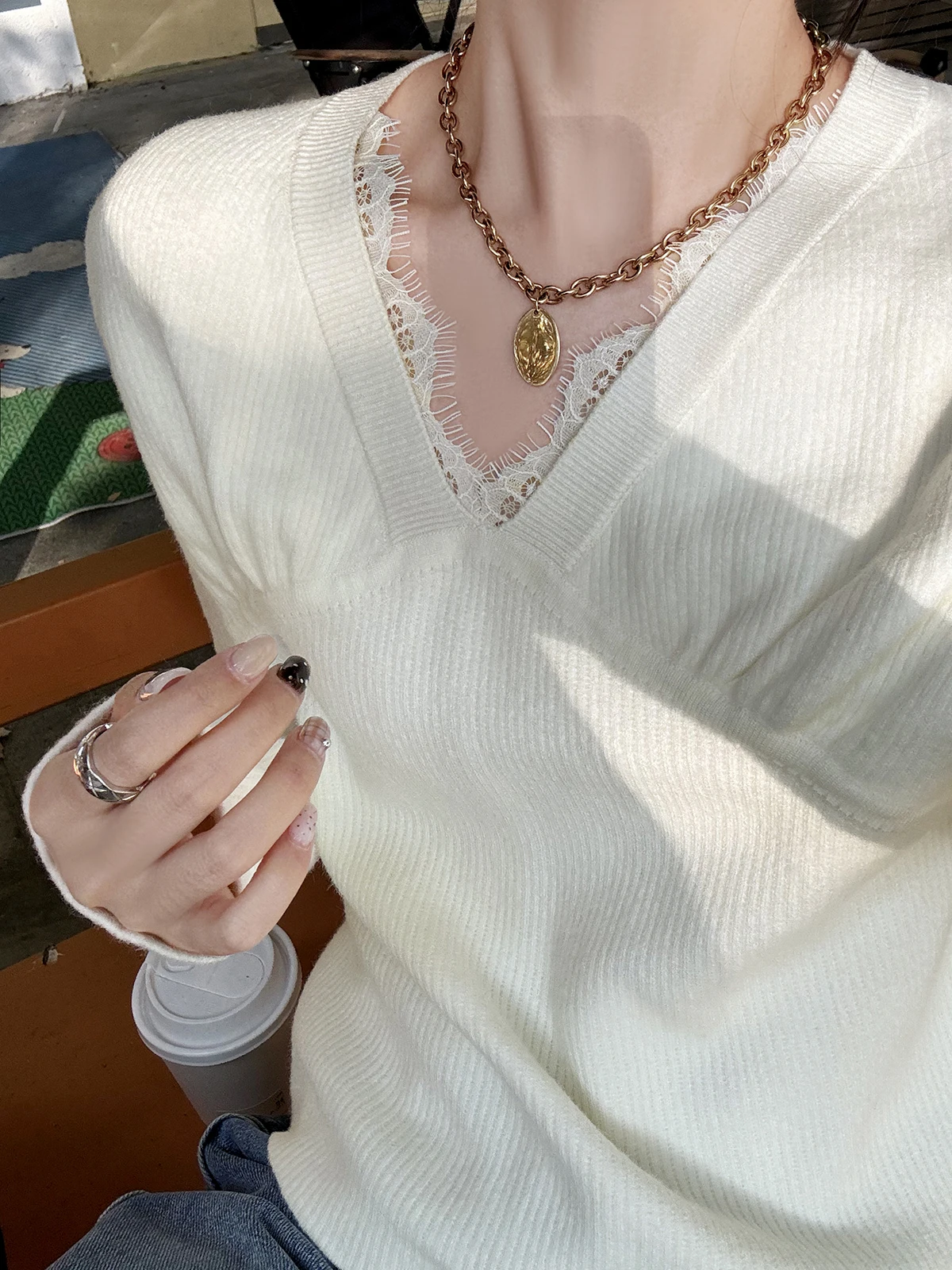 

Женская трикотажная облегающая базовая кофта FEELROOM с флисовой подкладкой, белая, с кружевной отделкой, универсальная, осенне-зимняя, модная, для ношения под одеждой