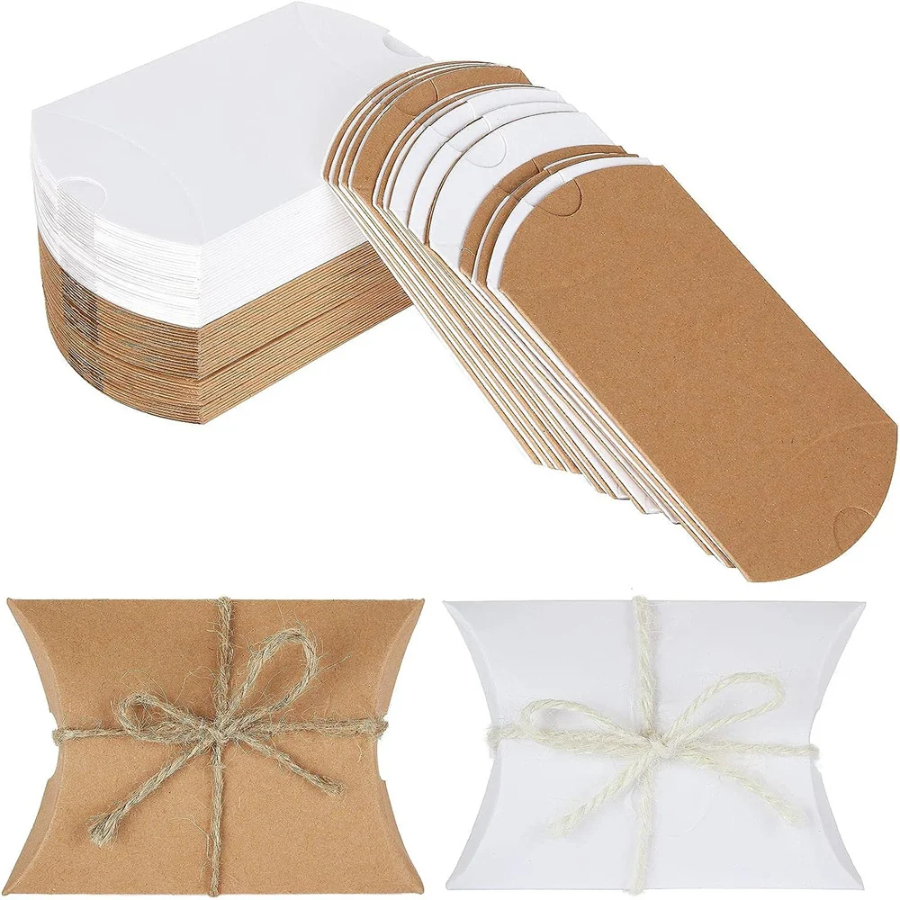 10pcs 10x5cm Merry Christmas Pillow Shape Kraft Paper Candy Box Happy New Year Party DIY Children Gifts Packaging Boxes Decorati