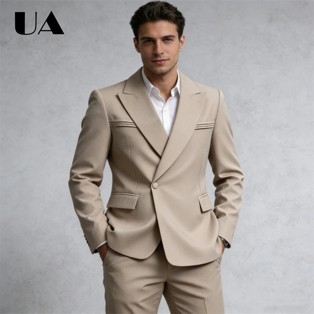 

Men's Smart Casual Suit Set 2-Piece Suit Jacket Pants Solid Trendy Tuxedo For Dinner Evening Prom Dresswear Tailored Size