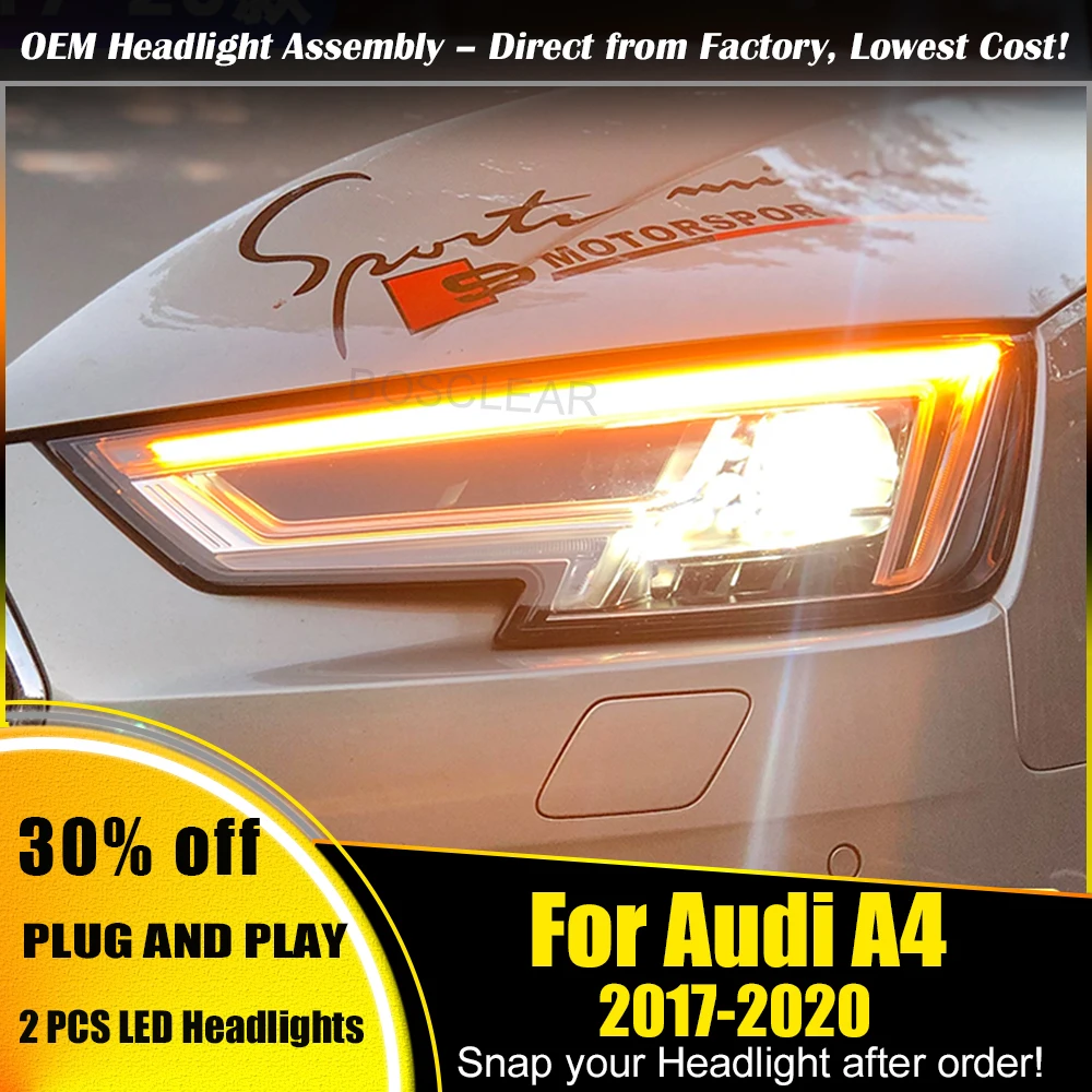 

For Audi A4 2017 2018 2019 2020 upgrade LED headlamp Lenses Lamp Head Front Light Daytime running light headlight Accessories