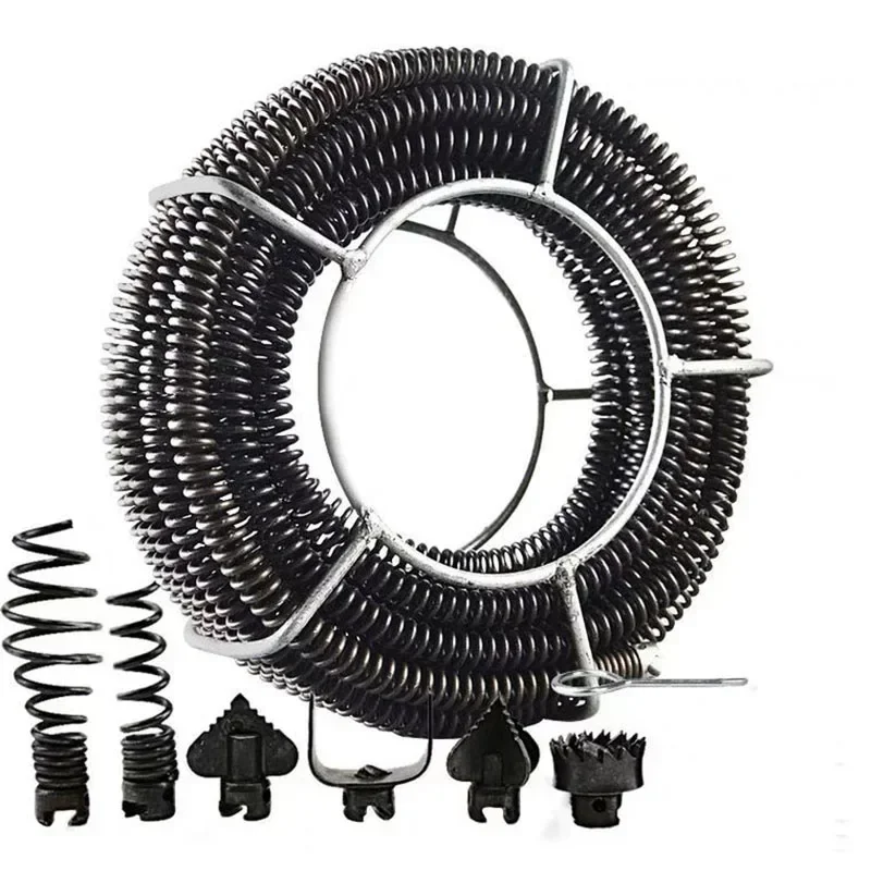 14M Length Household Drain Pipe Dredger Extension Spring Set Sewer Dredger Compression Spring With Connector For 10-100MM Pipe F