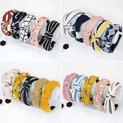 Women Elegant Top Knot Headband Print Dot Hairbands Girls Striped Plaid Flower Hair Hoop Fashion Hair Accessories FG0320