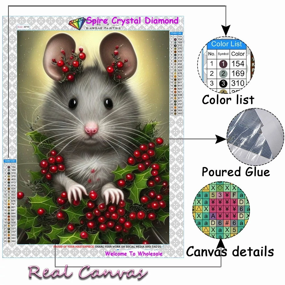 Sweet Happy Little Mouse 5d AB Drills Diamond Painting Mosaic Embroidery Christmas Cute Snow Berry DIY Cross Stitch Home Decor